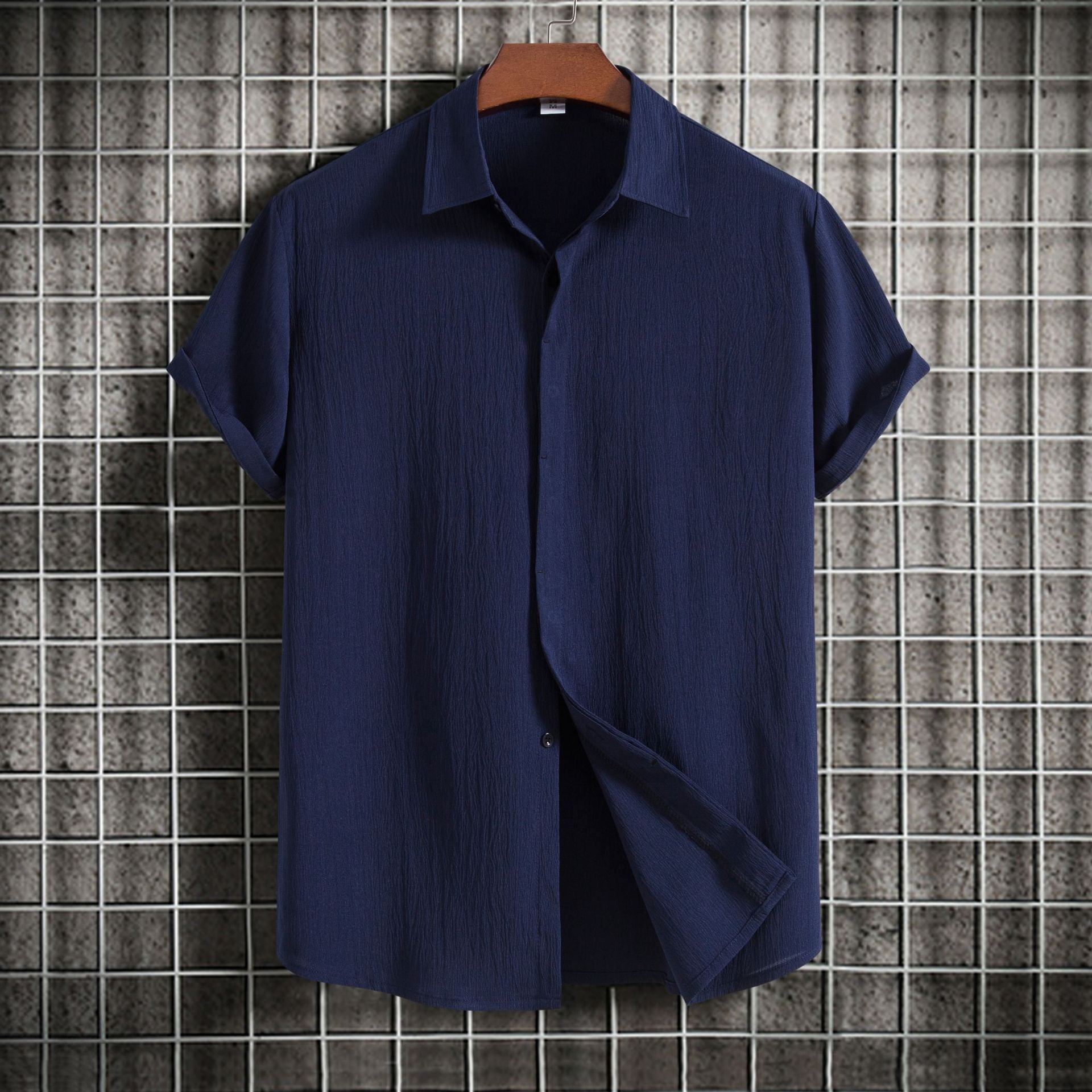 Cross-border 2025 Summer New Men's Short-sleeved Shirt Loose Solid Color Button Short-sleeved Shirt Men's Short-sleeved Shirt