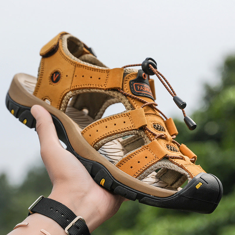 Amazon Summer Explosions Large Dock Layer Cowhide Casual Shoes Breathable Non-slip Quick-dry Outdoor Beach Sandals Men's Shoes