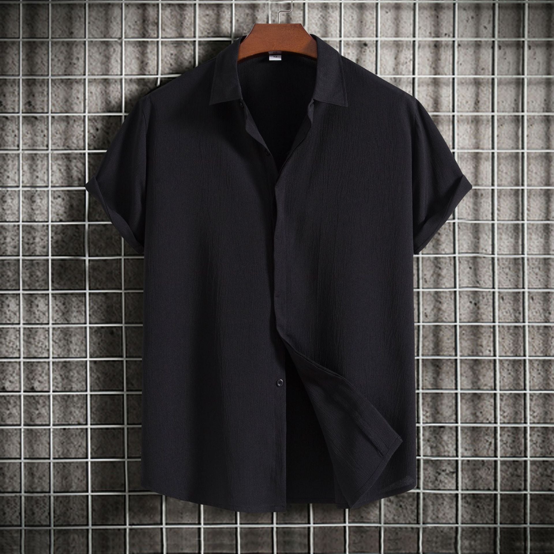 Cross-border 2025 Summer New Men's Short-sleeved Shirt Loose Solid Color Button Short-sleeved Shirt Men's Short-sleeved Shirt