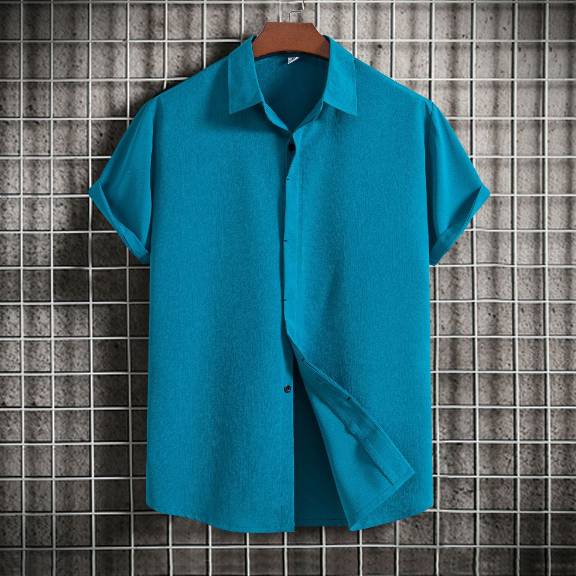Cross-border 2025 Summer New Men's Short-sleeved Shirt Loose Solid Color Button Short-sleeved Shirt Men's Short-sleeved Shirt
