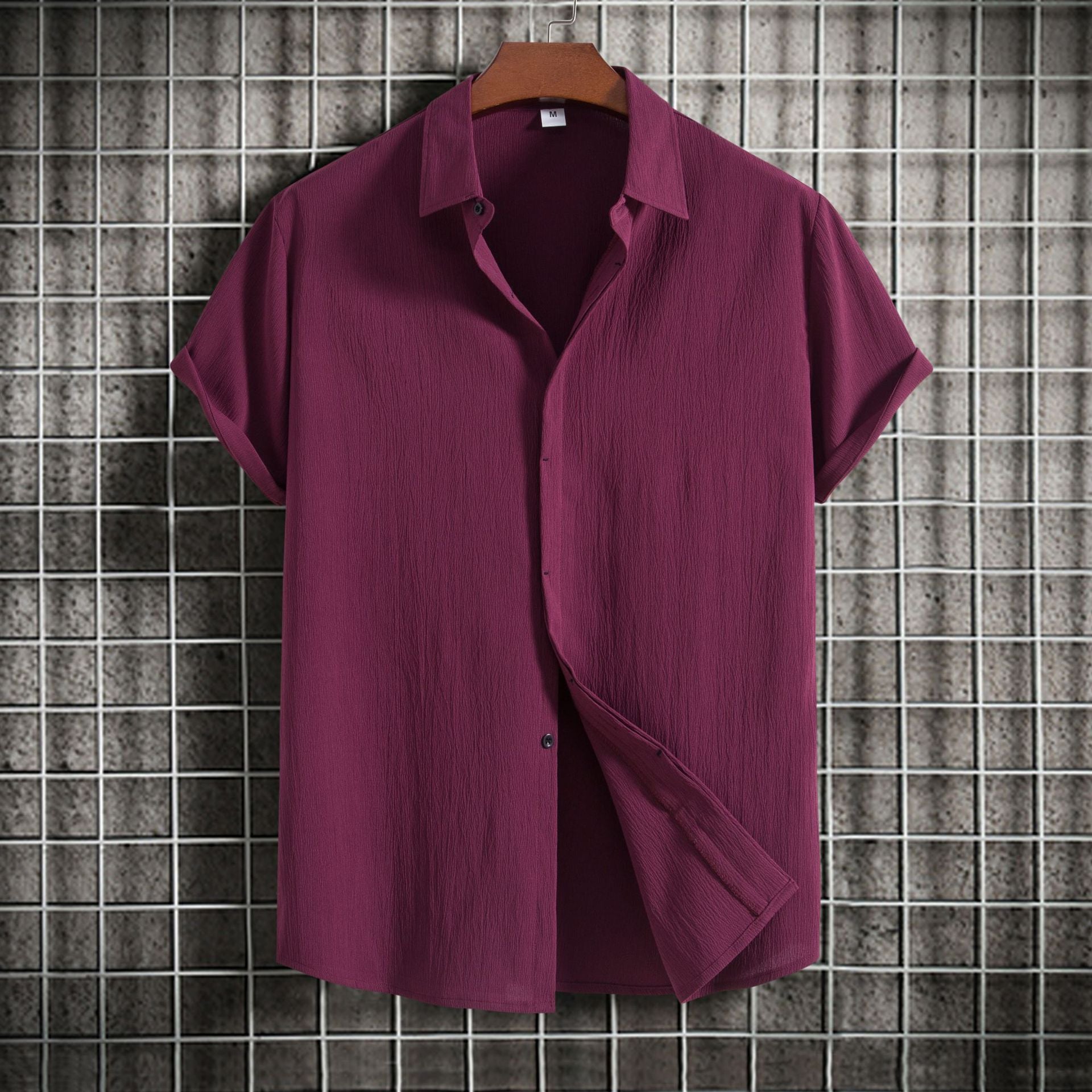 Cross-border 2025 Summer New Men's Short-sleeved Shirt Loose Solid Color Button Short-sleeved Shirt Men's Short-sleeved Shirt