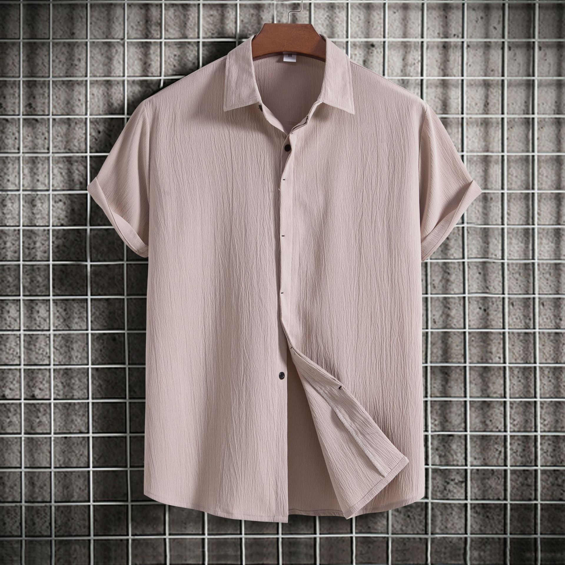 Cross-border 2025 Summer New Men's Short-sleeved Shirt Loose Solid Color Button Short-sleeved Shirt Men's Short-sleeved Shirt