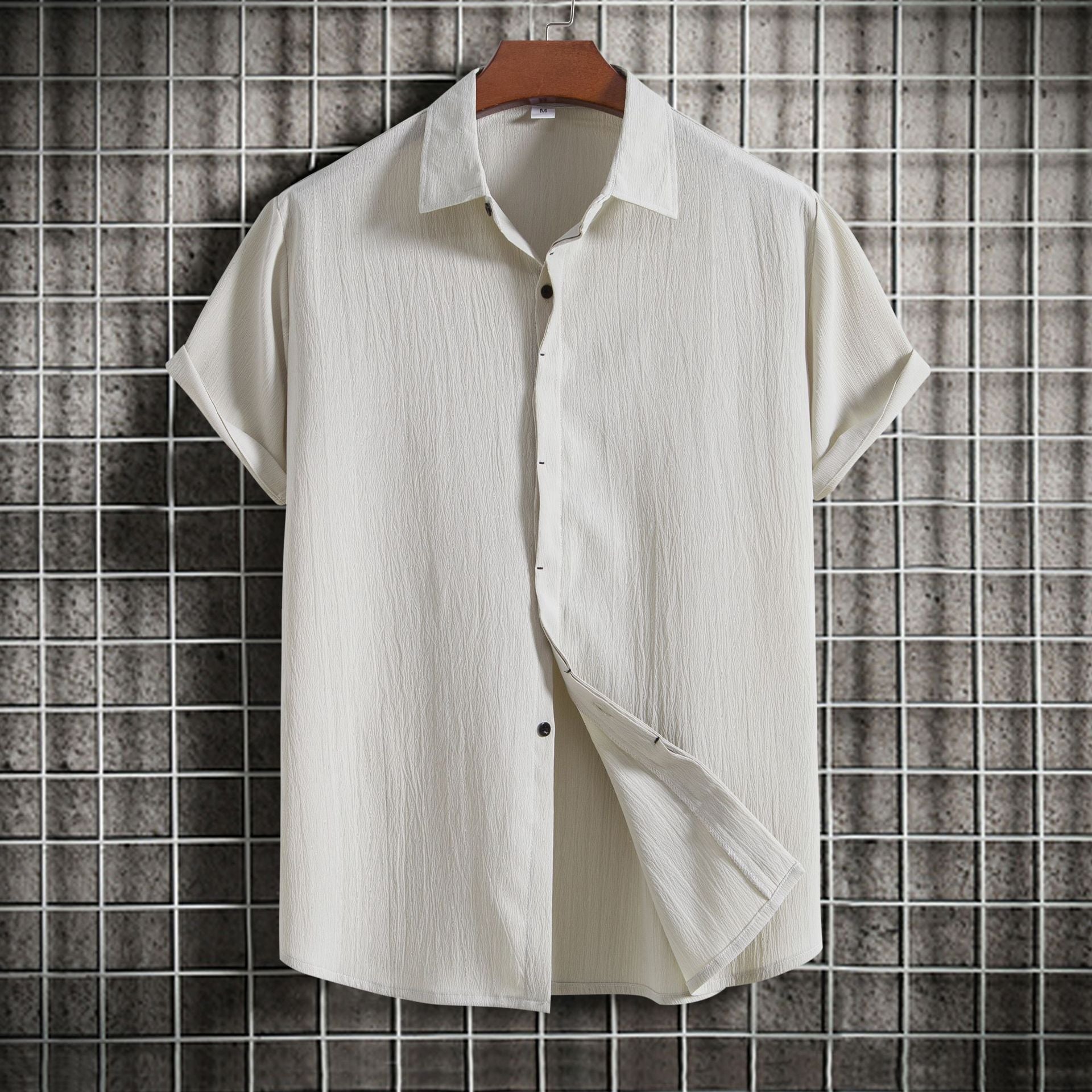 Cross-border 2025 Summer New Men's Short-sleeved Shirt Loose Solid Color Button Short-sleeved Shirt Men's Short-sleeved Shirt