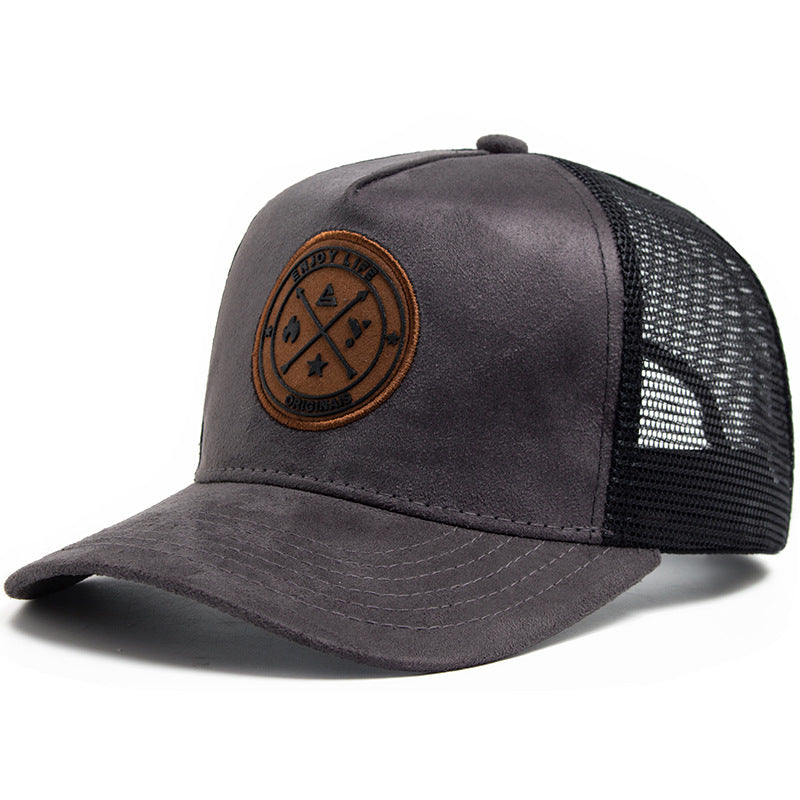 Summer Round Label Suede Baseball Cap Men's Mesh All-match Sunshade Women's Hip-hop Hat Trendy Foreign Trade Explosions in stock
