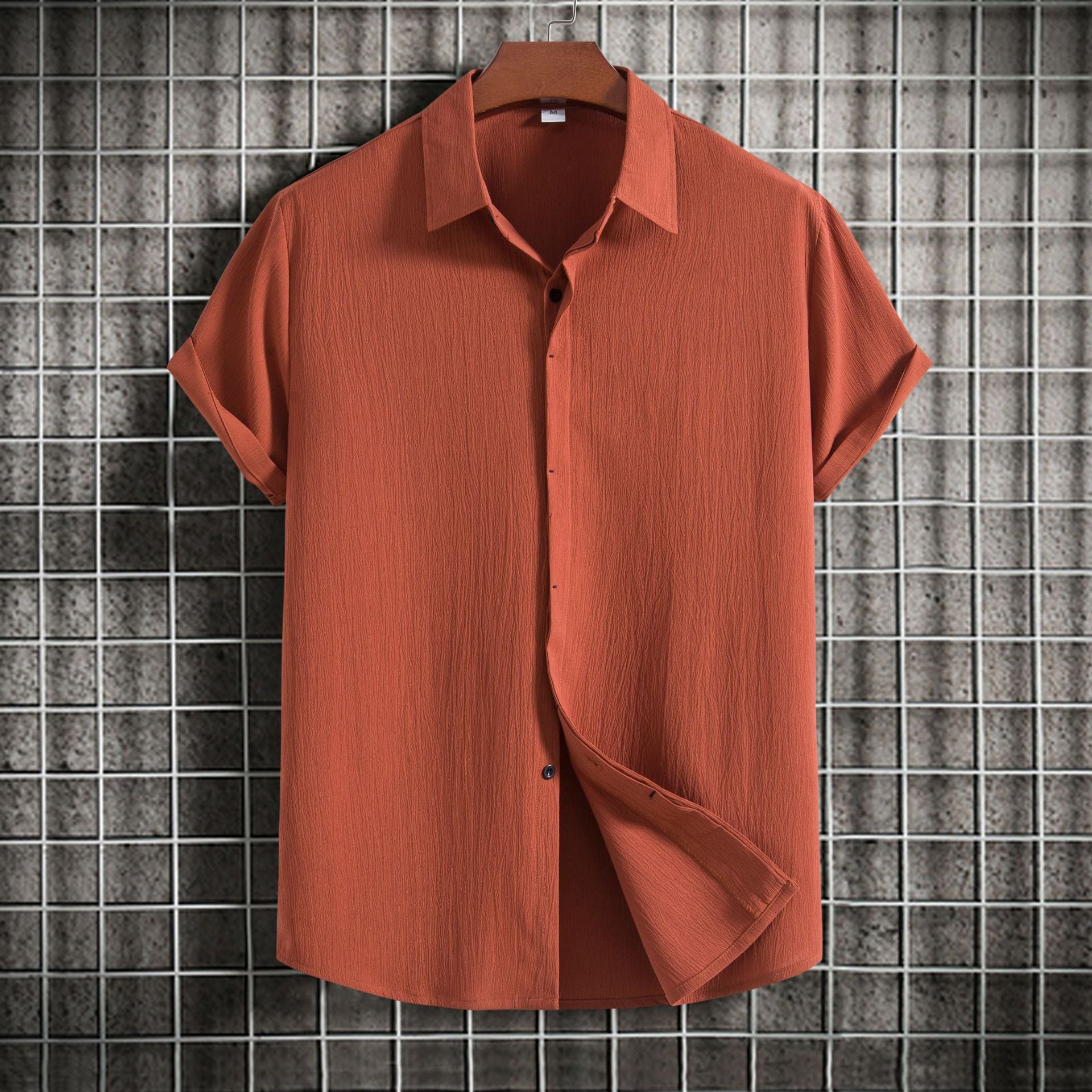 Cross-border 2025 Summer New Men's Short-sleeved Shirt Loose Solid Color Button Short-sleeved Shirt Men's Short-sleeved Shirt
