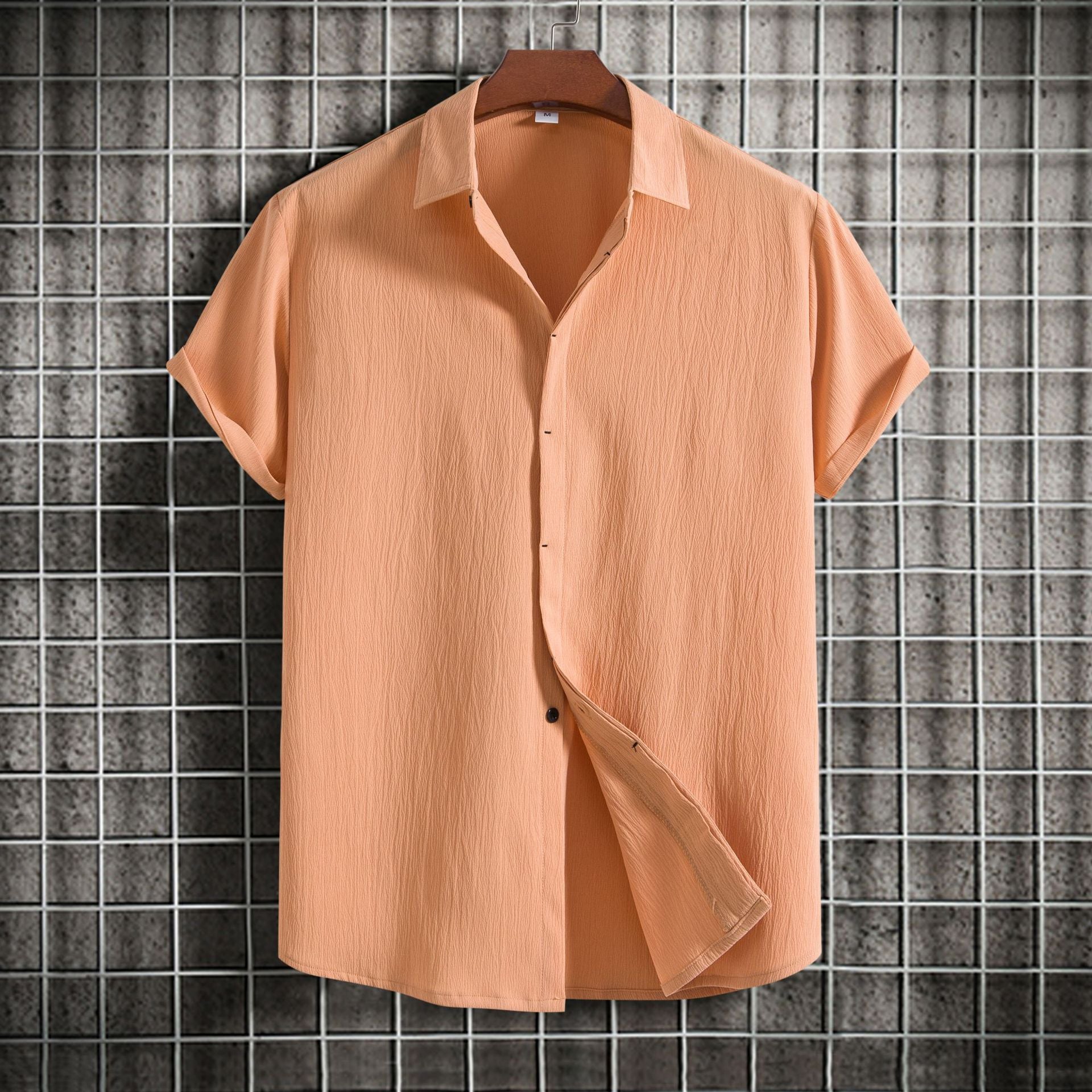 Cross-border 2025 Summer New Men's Short-sleeved Shirt Loose Solid Color Button Short-sleeved Shirt Men's Short-sleeved Shirt
