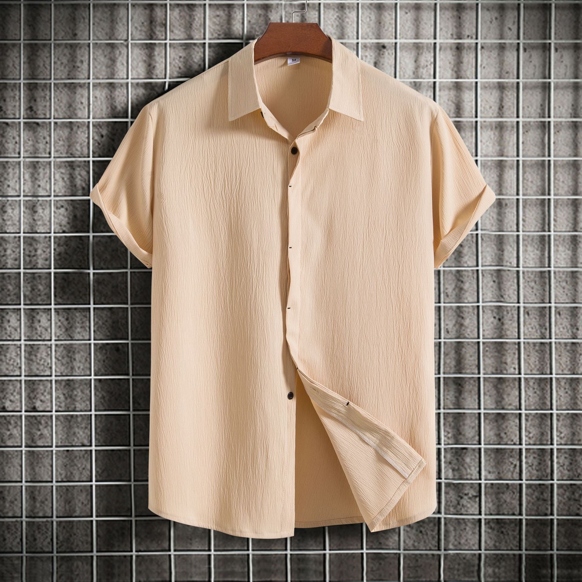 Cross-border 2025 Summer New Men's Short-sleeved Shirt Loose Solid Color Button Short-sleeved Shirt Men's Short-sleeved Shirt