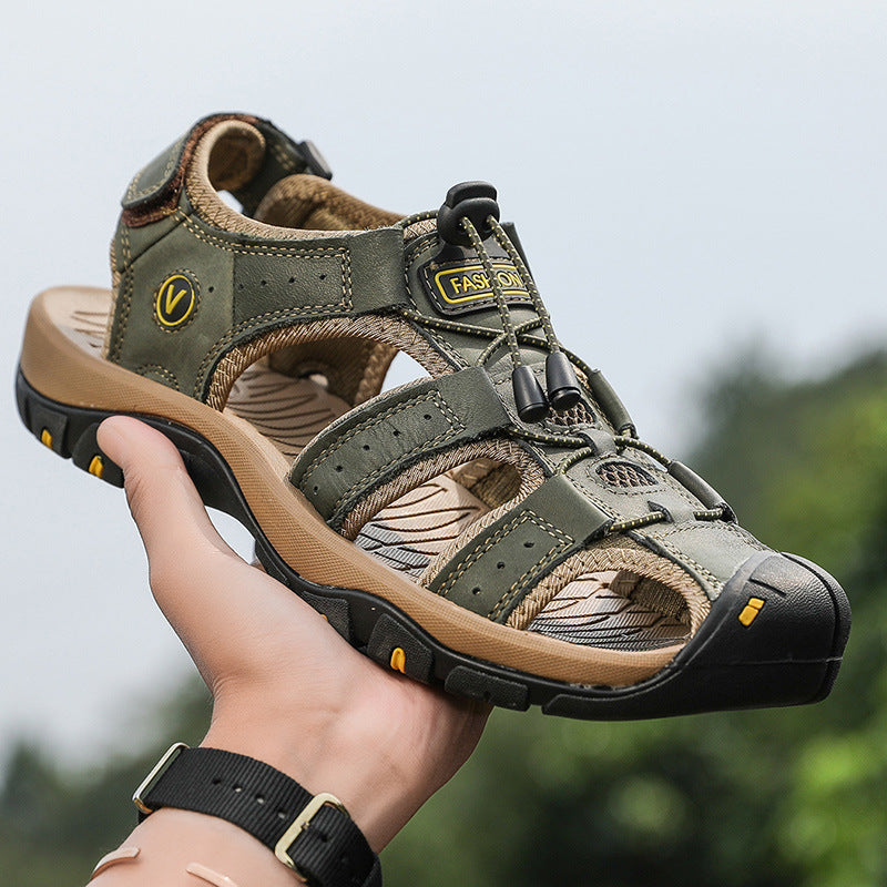 Amazon Summer Explosions Large Dock Layer Cowhide Casual Shoes Breathable Non-slip Quick-dry Outdoor Beach Sandals Men's Shoes