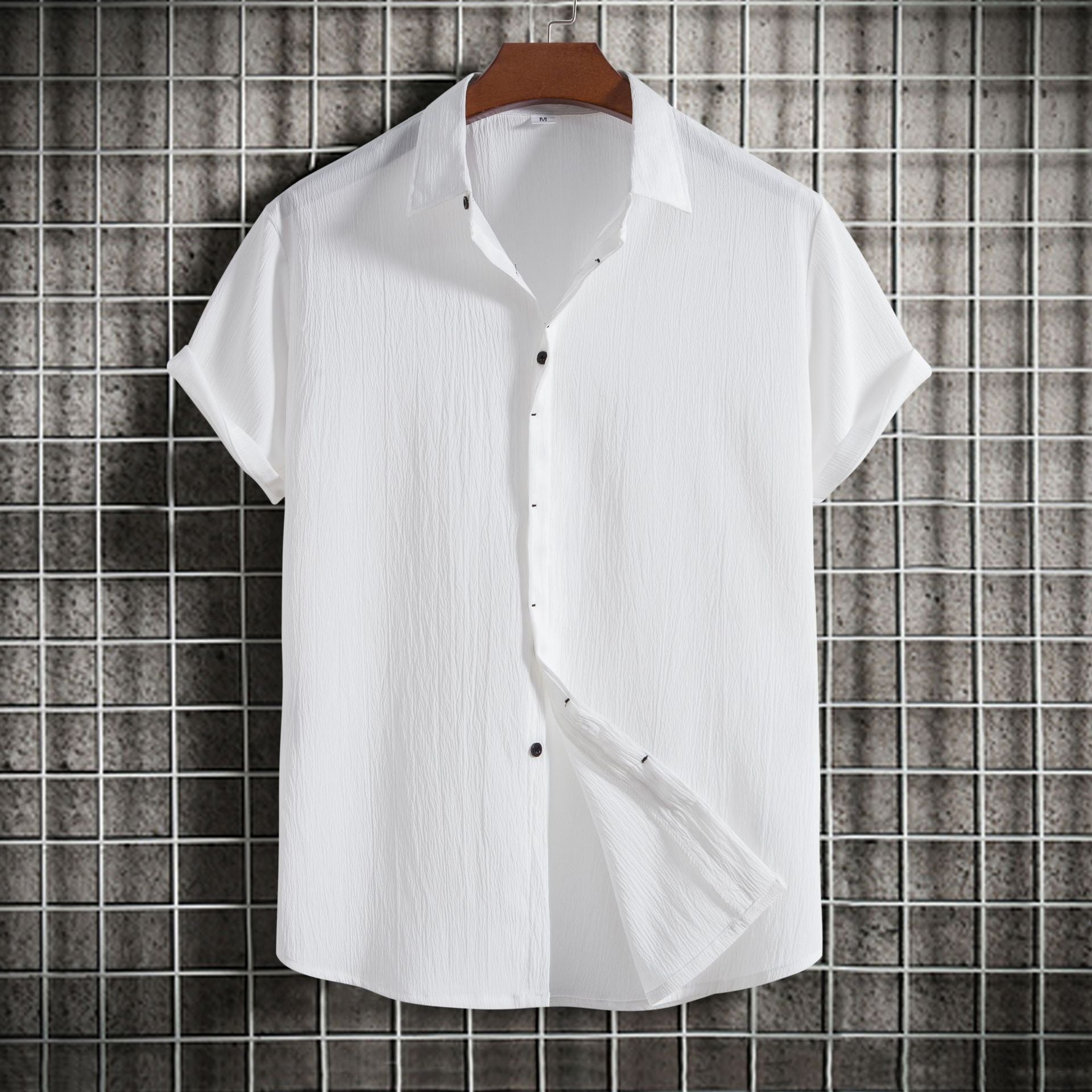 Cross-border 2025 Summer New Men's Short-sleeved Shirt Loose Solid Color Button Short-sleeved Shirt Men's Short-sleeved Shirt