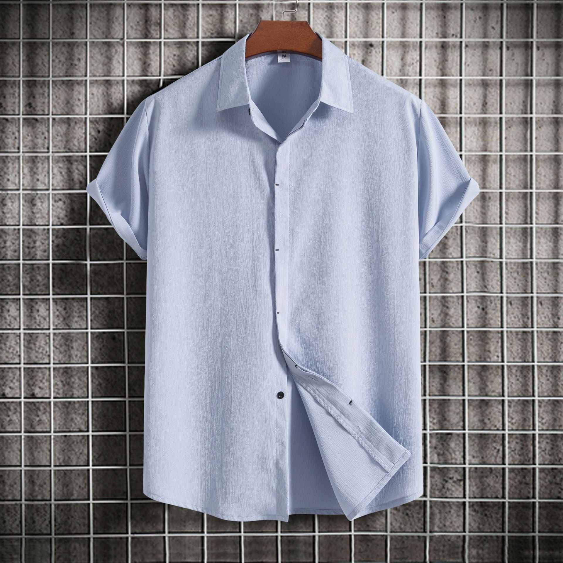 Cross-border 2025 Summer New Men's Short-sleeved Shirt Loose Solid Color Button Short-sleeved Shirt Men's Short-sleeved Shirt