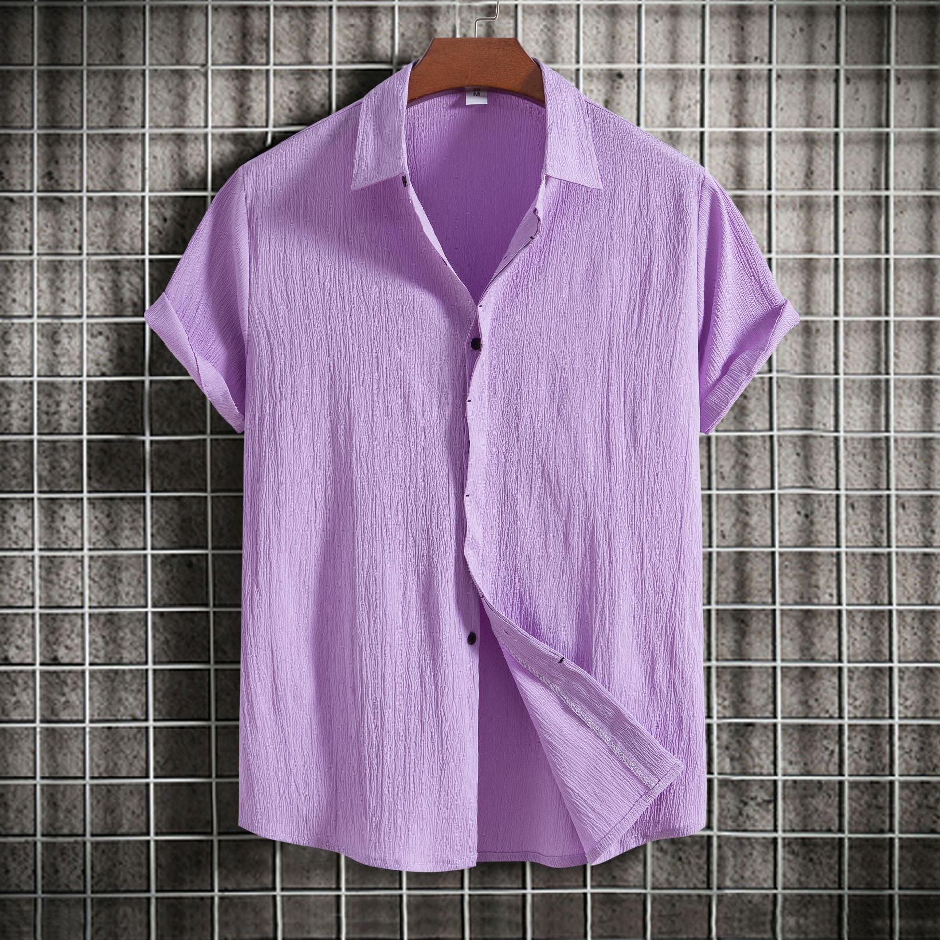 Cross-border 2025 Summer New Men's Short-sleeved Shirt Loose Solid Color Button Short-sleeved Shirt Men's Short-sleeved Shirt