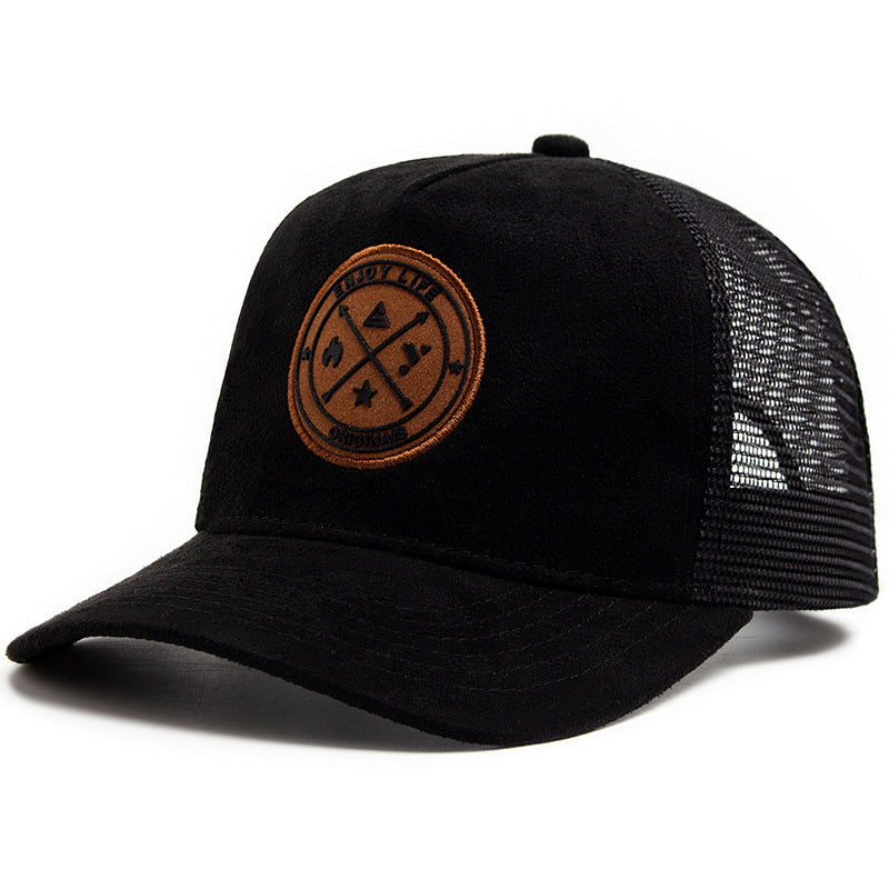 Summer Round Label Suede Baseball Cap Men's Mesh All-match Sunshade Women's Hip-hop Hat Trendy Foreign Trade Explosions in stock