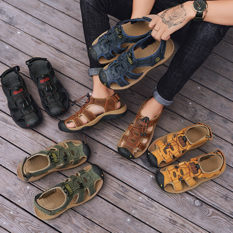 Amazon Summer Explosions Large Dock Layer Cowhide Casual Shoes Breathable Non-slip Quick-dry Outdoor Beach Sandals Men's Shoes