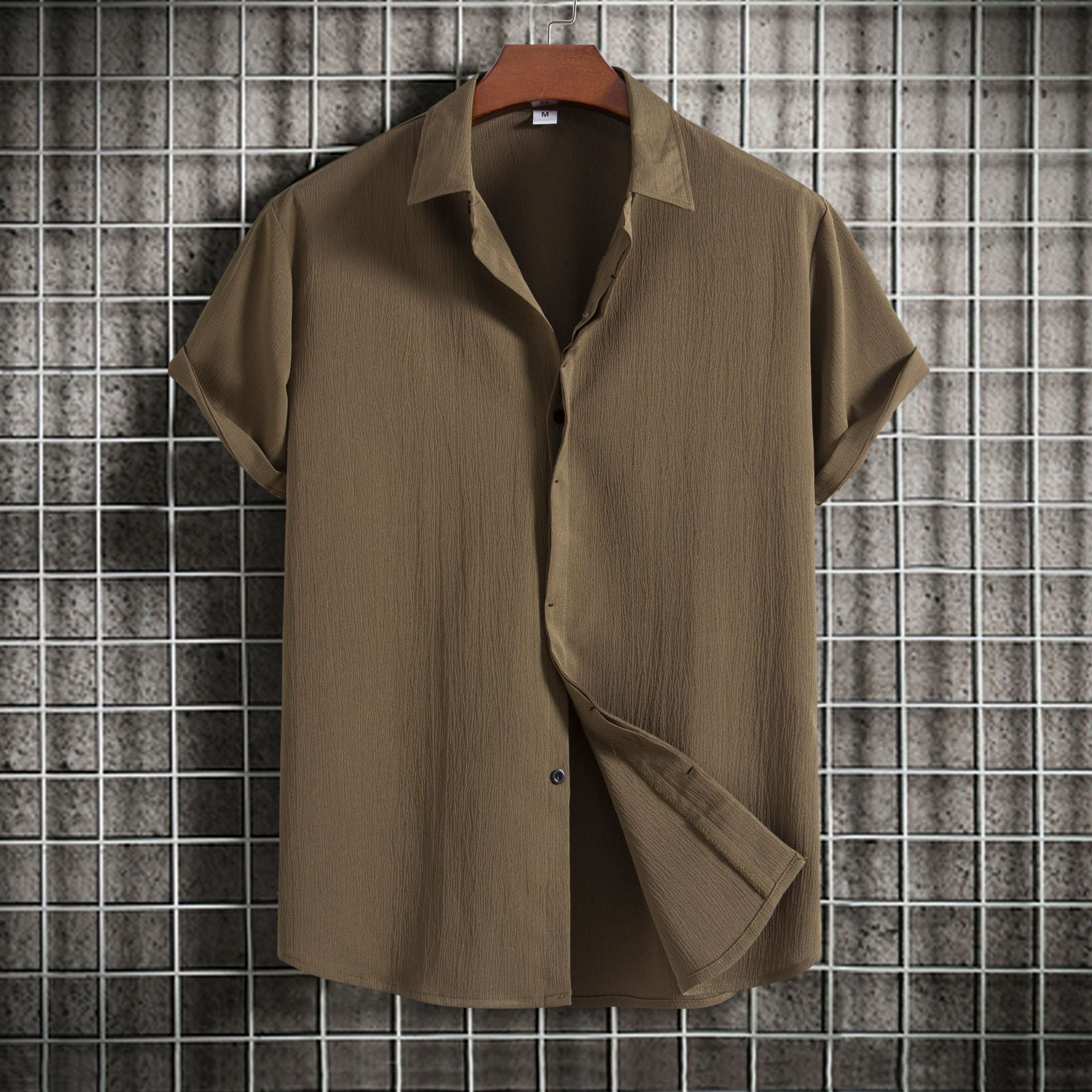 Cross-border 2025 Summer New Men's Short-sleeved Shirt Loose Solid Color Button Short-sleeved Shirt Men's Short-sleeved Shirt