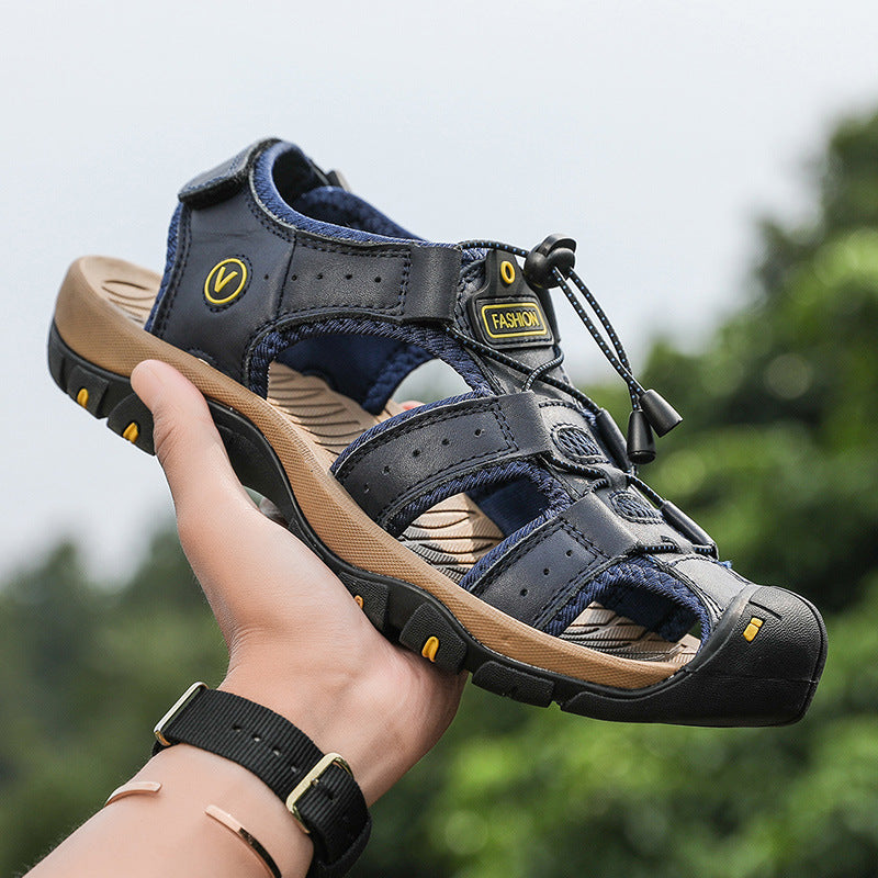 Amazon Summer Explosions Large Dock Layer Cowhide Casual Shoes Breathable Non-slip Quick-dry Outdoor Beach Sandals Men's Shoes